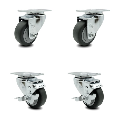 Service Caster 3.5 Inch Thermoplastic Rubber Wheel Swivel Top Plate Caster Set with 2 Brake SCC SCC-20S3514-TPRB-TP2-2-TLB-2